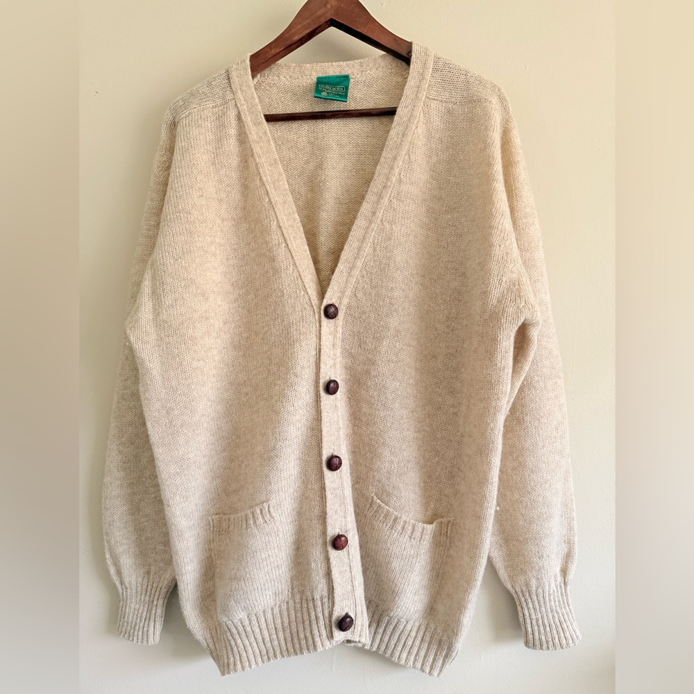 Canda Vintage 70's Grandpa Sweater Pure Wool‎ Cardigan Oatmeal